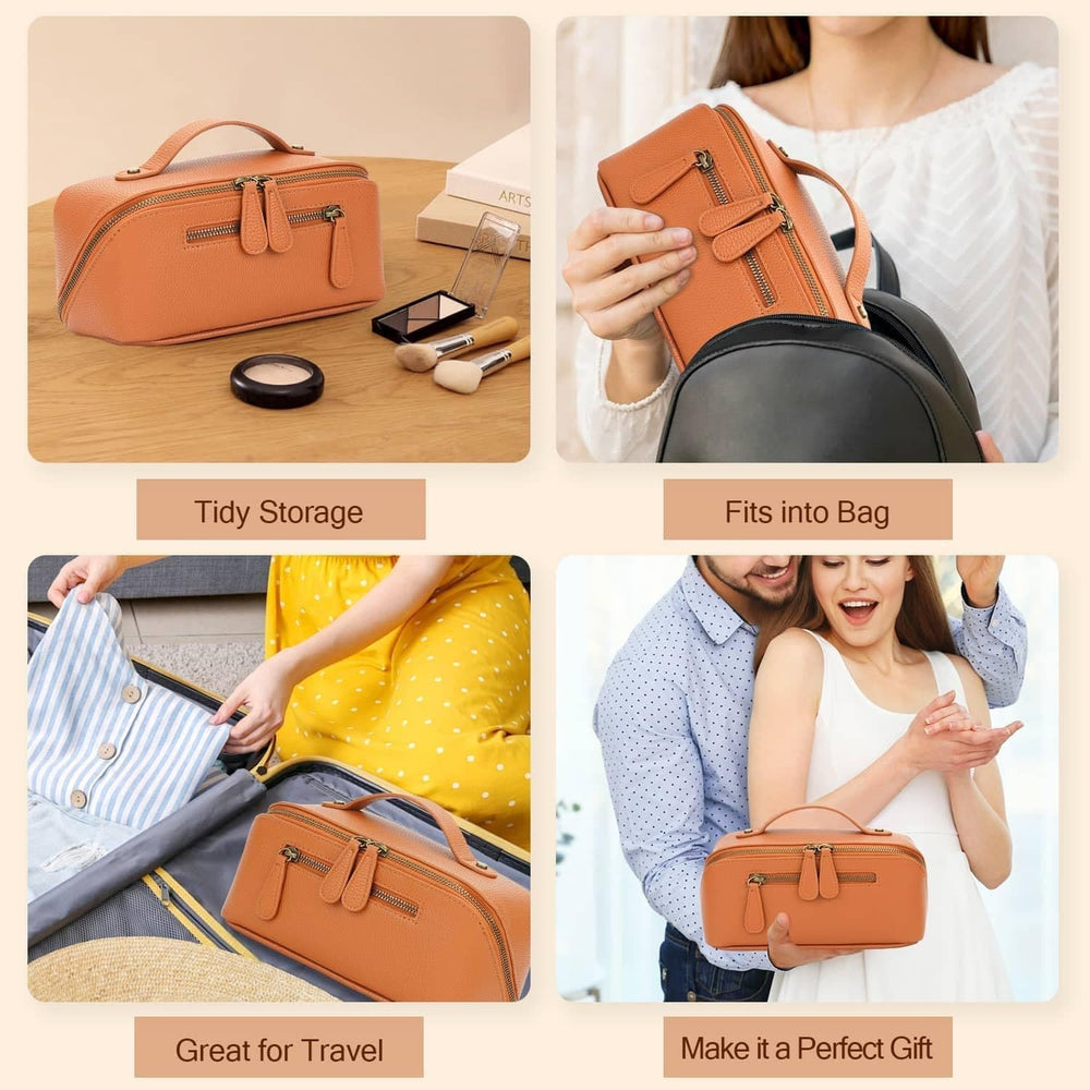 Divvia brown textured exterior adds sophisticated travel style.