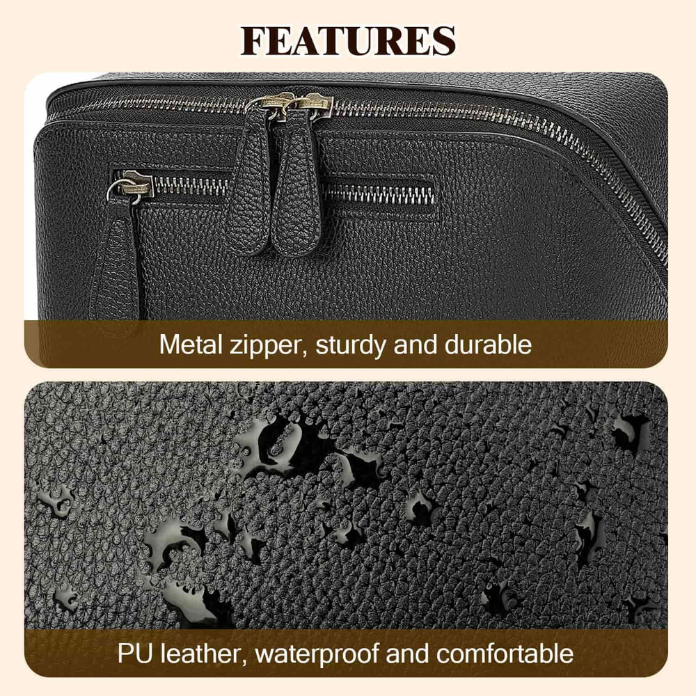 Divvia travel makeup bag-front-view-black shows sleek, professional look