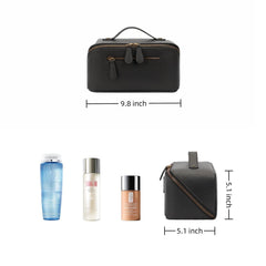 Divvia travel makeup bag-handle closeup emphasizes sturdy grip for travel