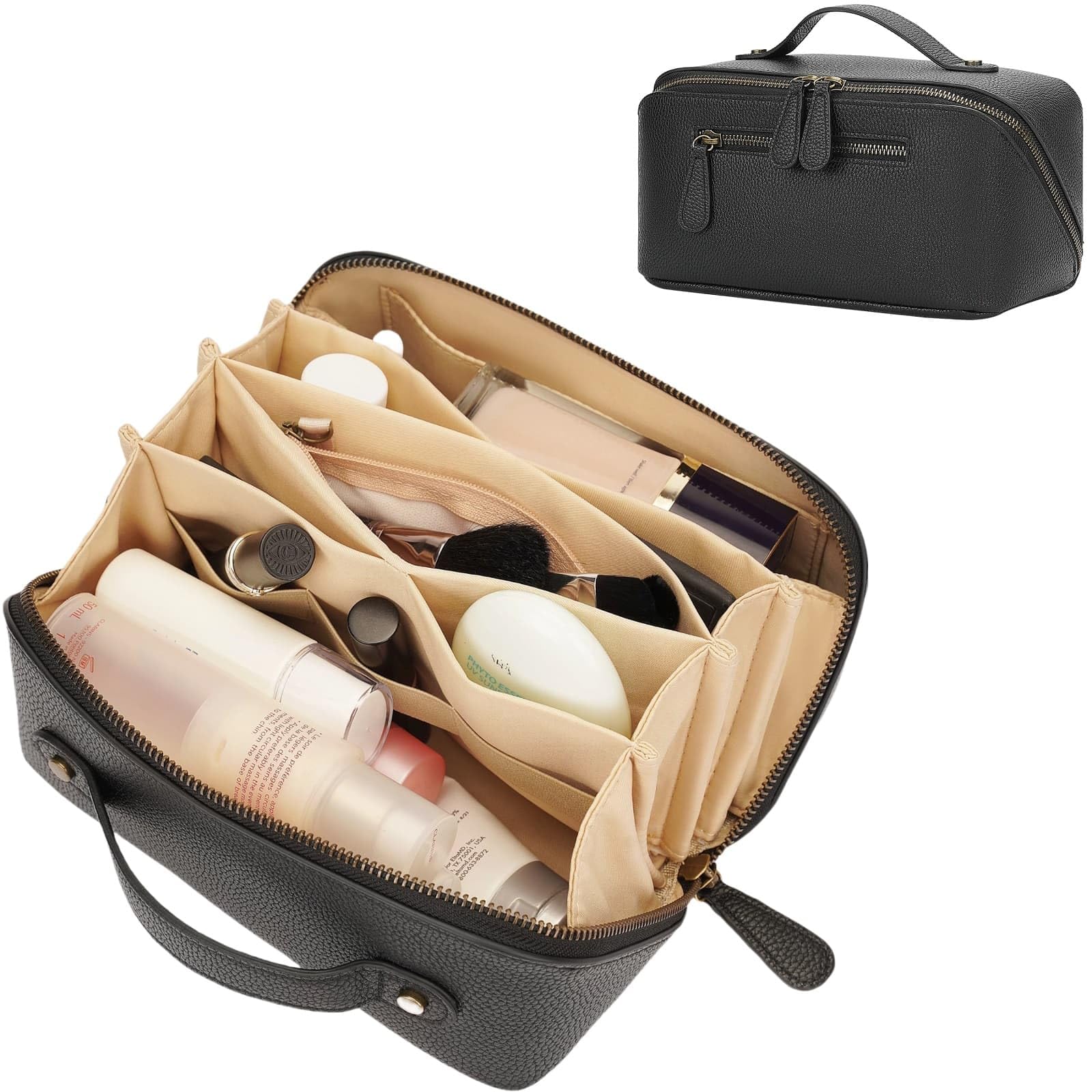 Divvia travel makeup bag opened flat shows organized compartments for easy access