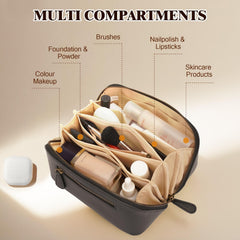 Divvia travel makeup bag-waterproof-material highlights durable PU leather against spills