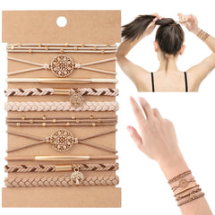 DIYDEC hair ties bracelet 10pcs beige-coffee set for versatile everyday styling