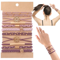 DIYDEC hair ties bracelet pink close-up shows soft braided bands for all hair types