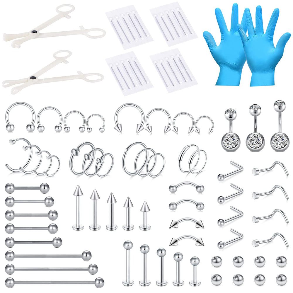 DJCIW 75pcs piercing kit package overview for complete at-home piercing readiness.