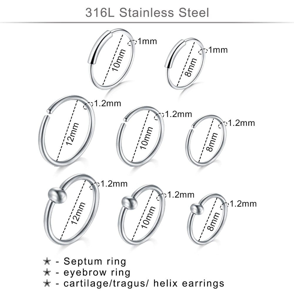 DJCIW septum clamps and nose studs array demonstrates versatile style options for various piercings.