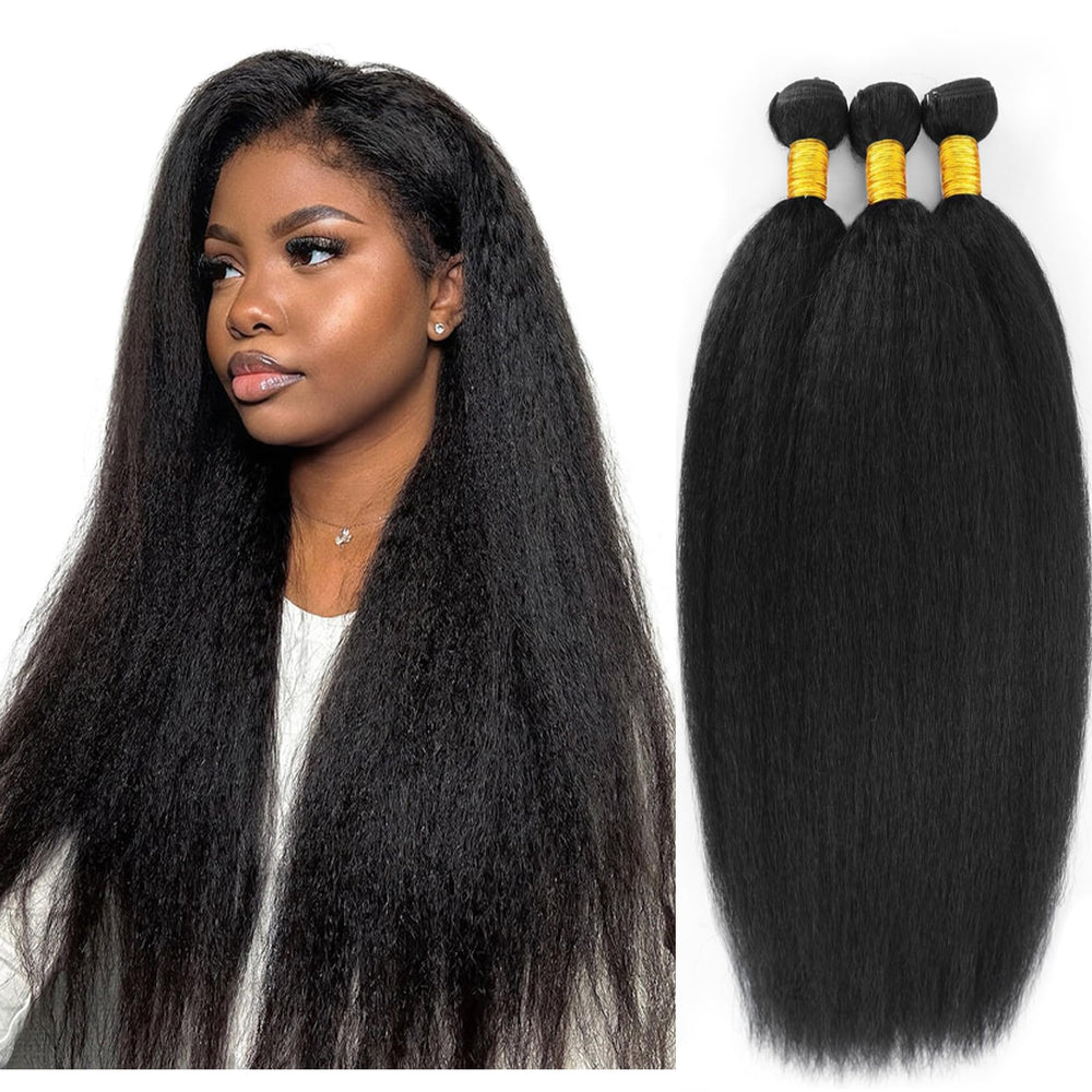DJFG Kinky Straight Bundles 18in close-up texture for natural blend and soft shine.