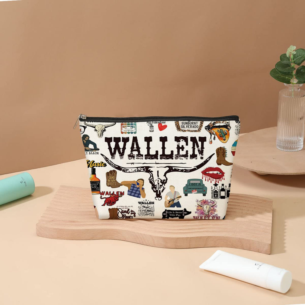 DJHUNG Inspired Singer cosmetic bag pattern closeup highlights durable cotton-linen print.