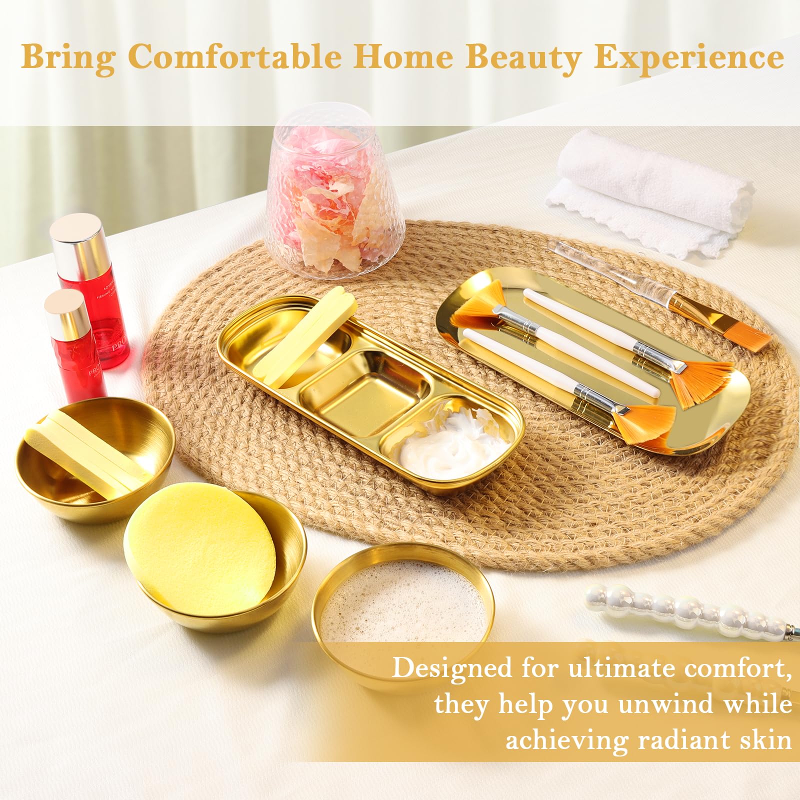 DLUGOPIS gold small stainless tray keeps brushes tidy.