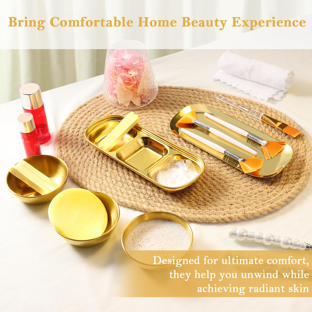 DLUGOPIS gold small stainless tray keeps brushes tidy.