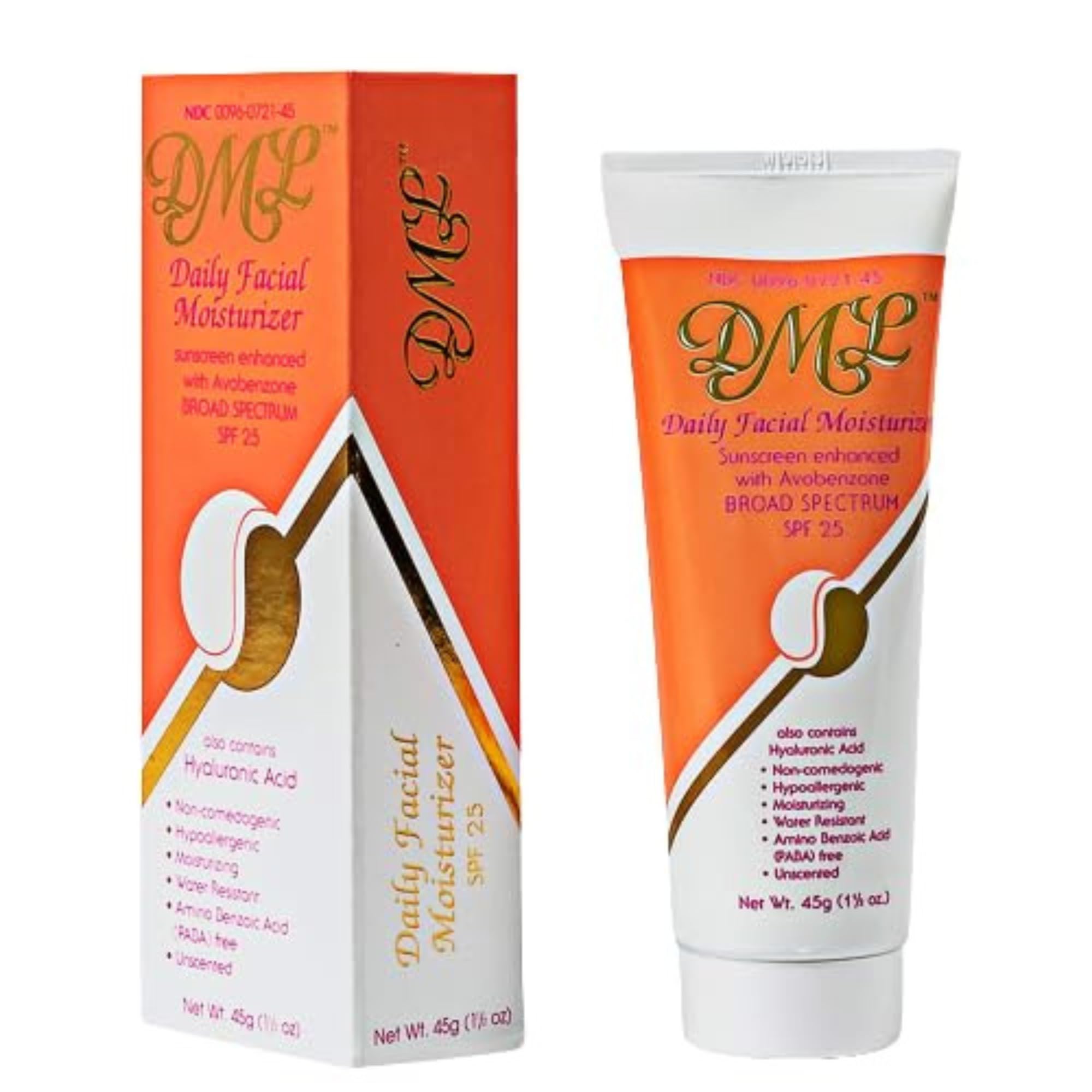 DML Daily Facial Moisturizer SPF 25 bottle shows fragrance-free daily protection.