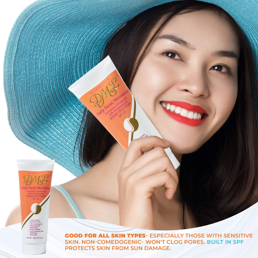 DML Daily Facial Moisturizer SPF 25 used as makeup base with sun protection.