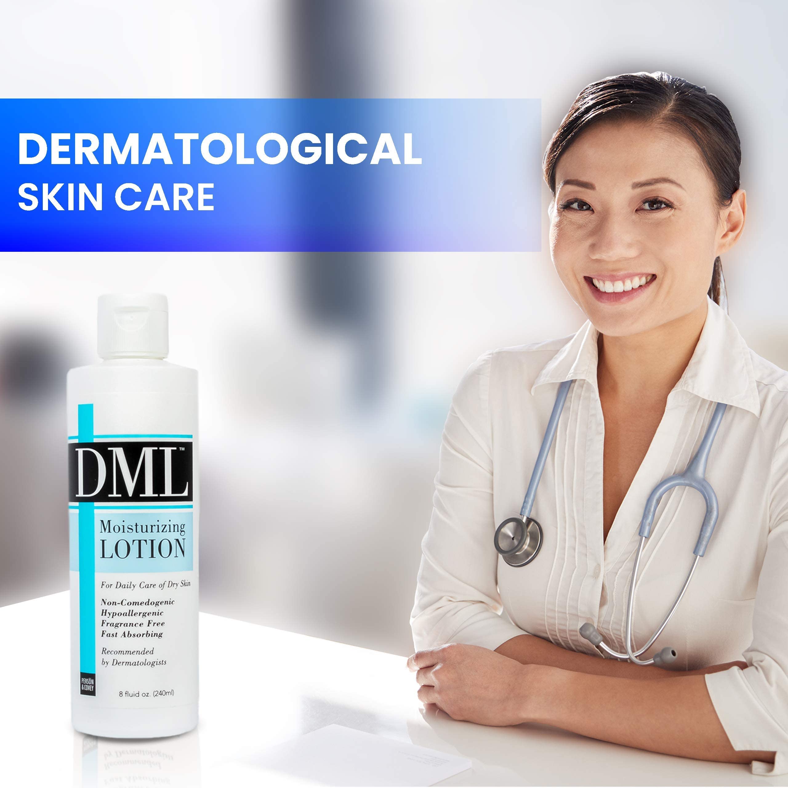 DML 8oz absorption close-up highlighting quick, lightweight hydration for dry skin.