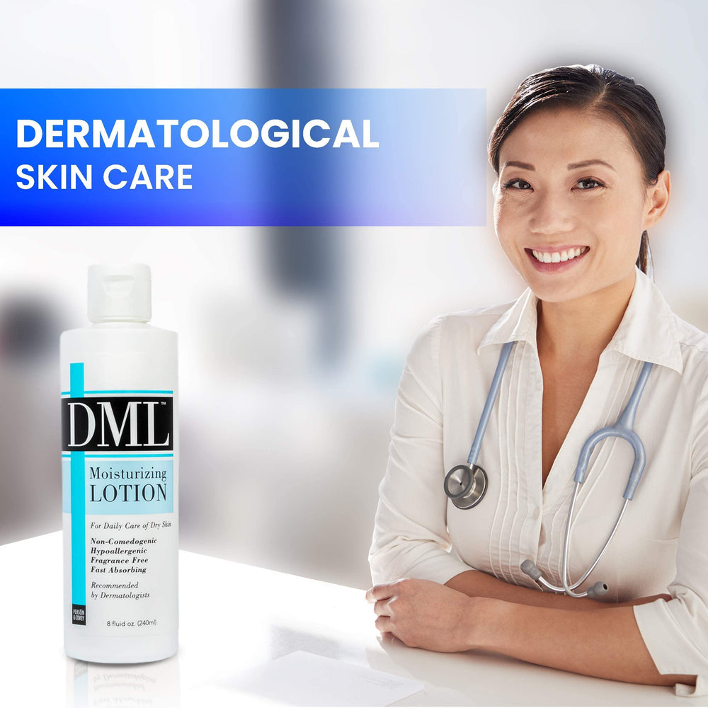 DML 8oz absorption close-up highlighting quick, lightweight hydration for dry skin.