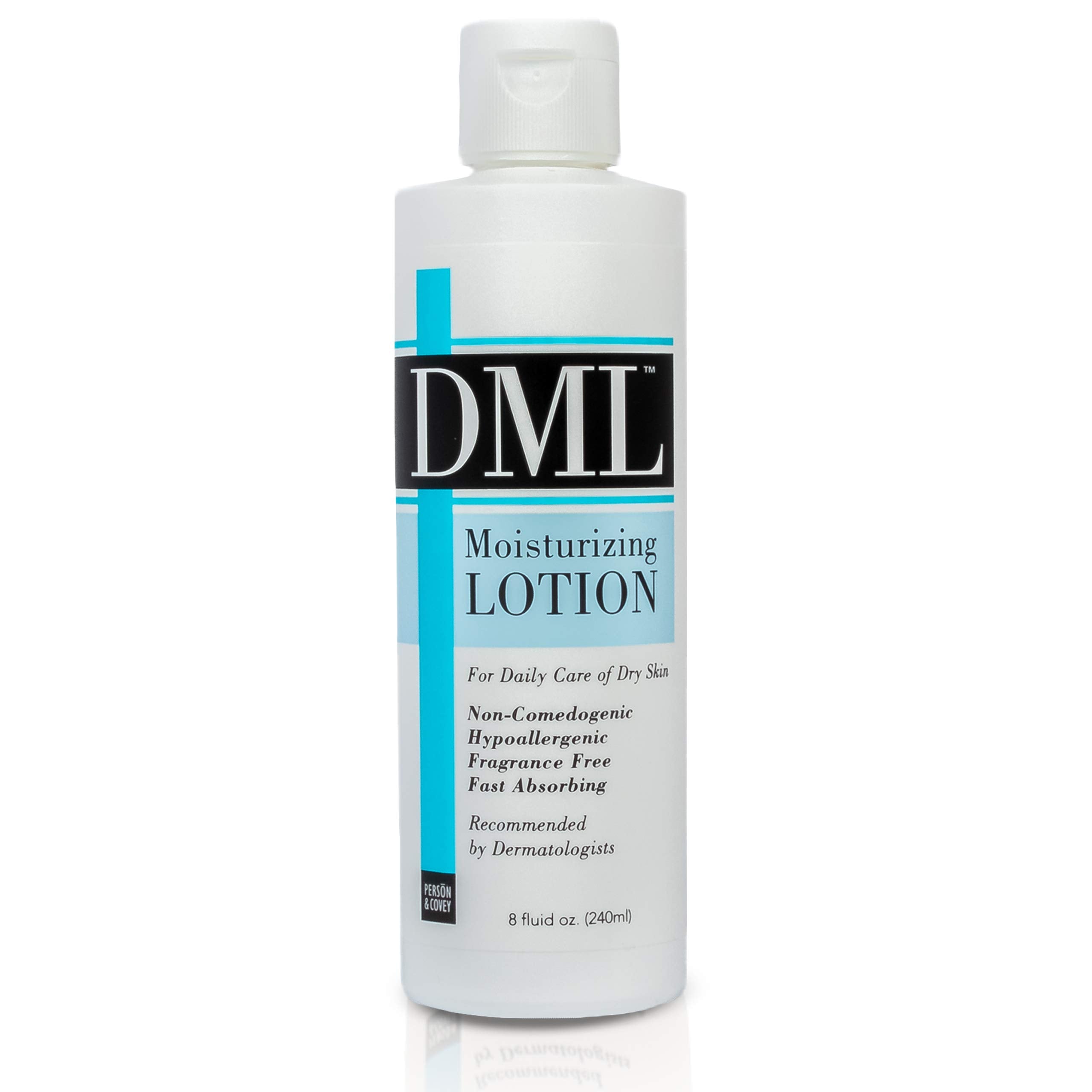 DML Moisturizing Lotion fragrance-free 8oz bottle front for fragrance-free, sensitive-skin hydration.