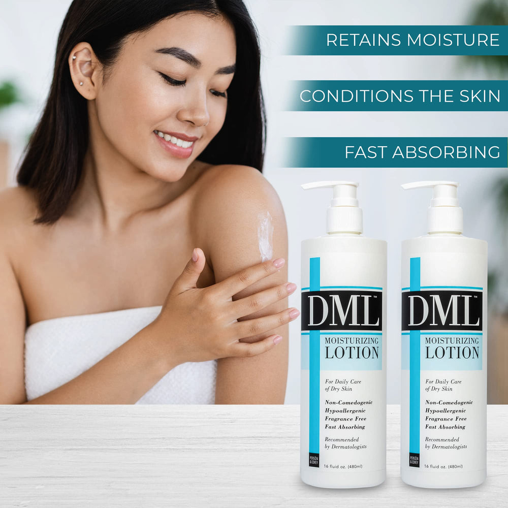 DML Moisturizing Lotion unscented formula ideal for sensitive body skin.