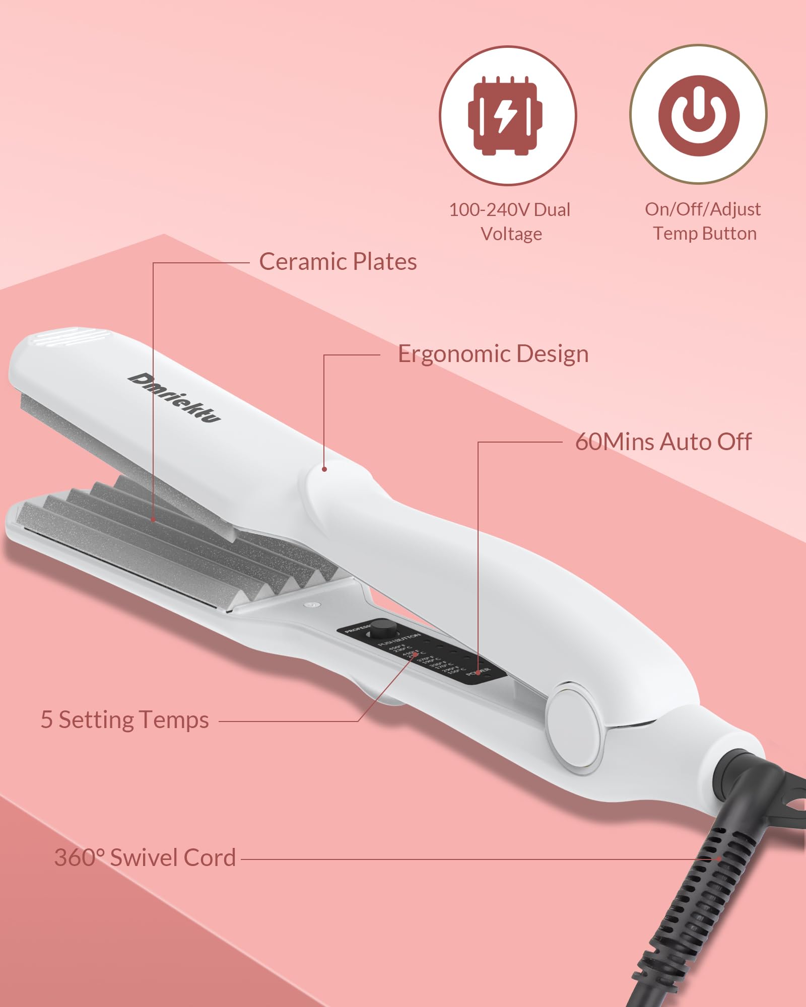 Dmriektu crimper auto-off feature adds peace of mind after styling.