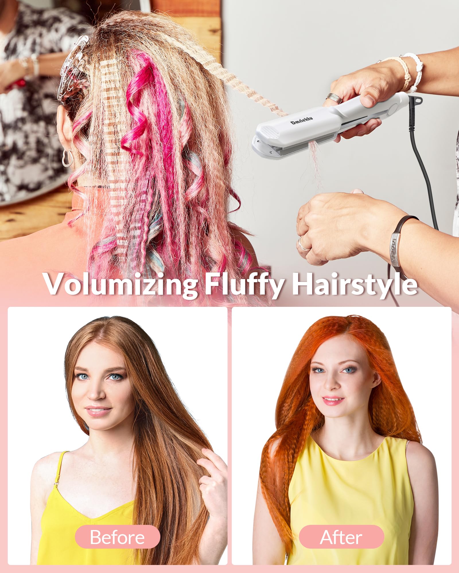 Dmriektu hair crimper ceramic plates provide smooth glide with less snag.