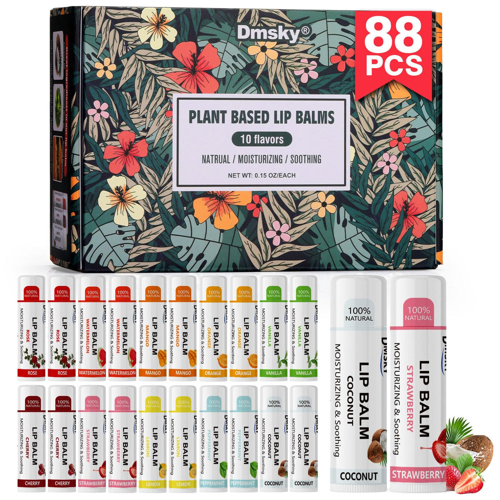 Dmsky 88pack lip balm variety pack packaging for gifting and on-the-go hydration.