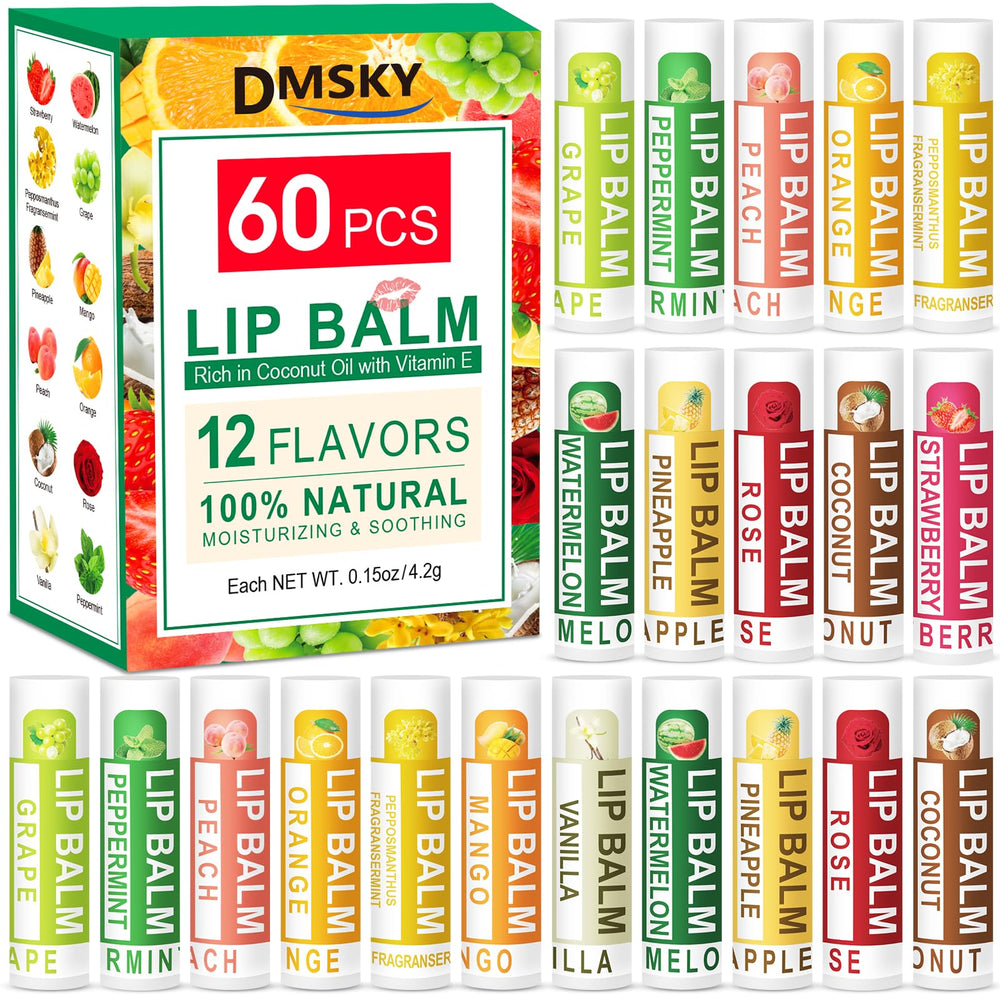 DMSKY lip balm bulk 12 flavors display for daily lip care and gifting.