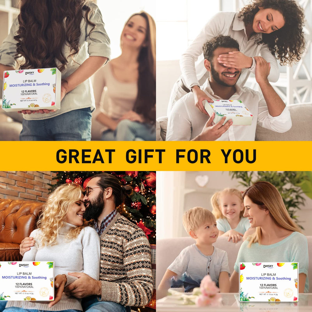 DMSKY lip balm bulk packaging on shelf designed for gifting