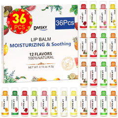 Dmsky lip balm bulk packaging with 36 tubes for gifting or resale.