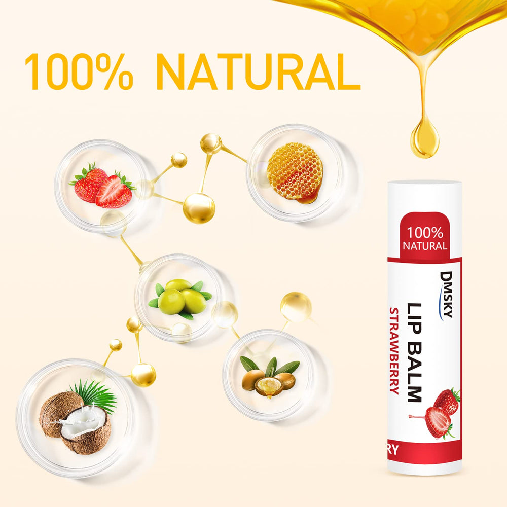Dmsky lip balm strawberry flavor with subtle scent and hydration.