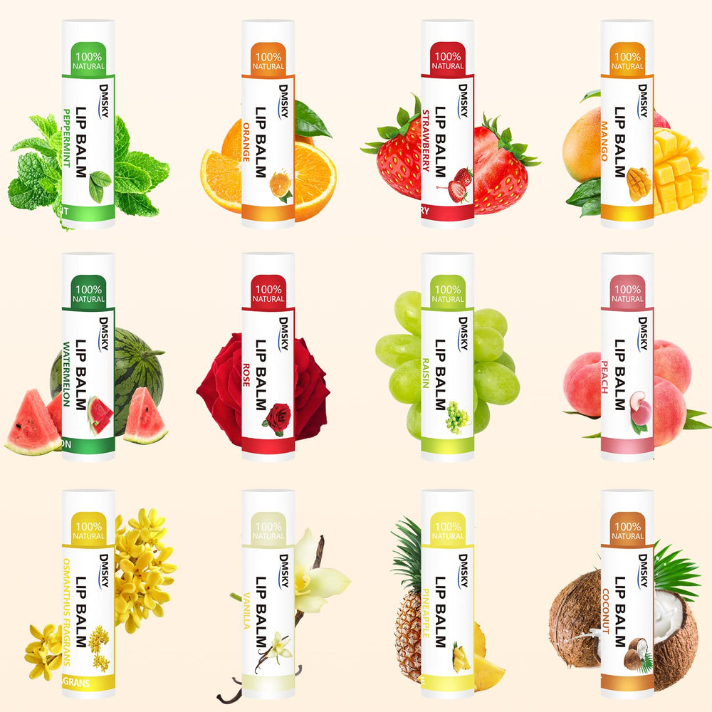 Dmsky lip balm tubes closeup showing smooth moisturizing texture for daily care.