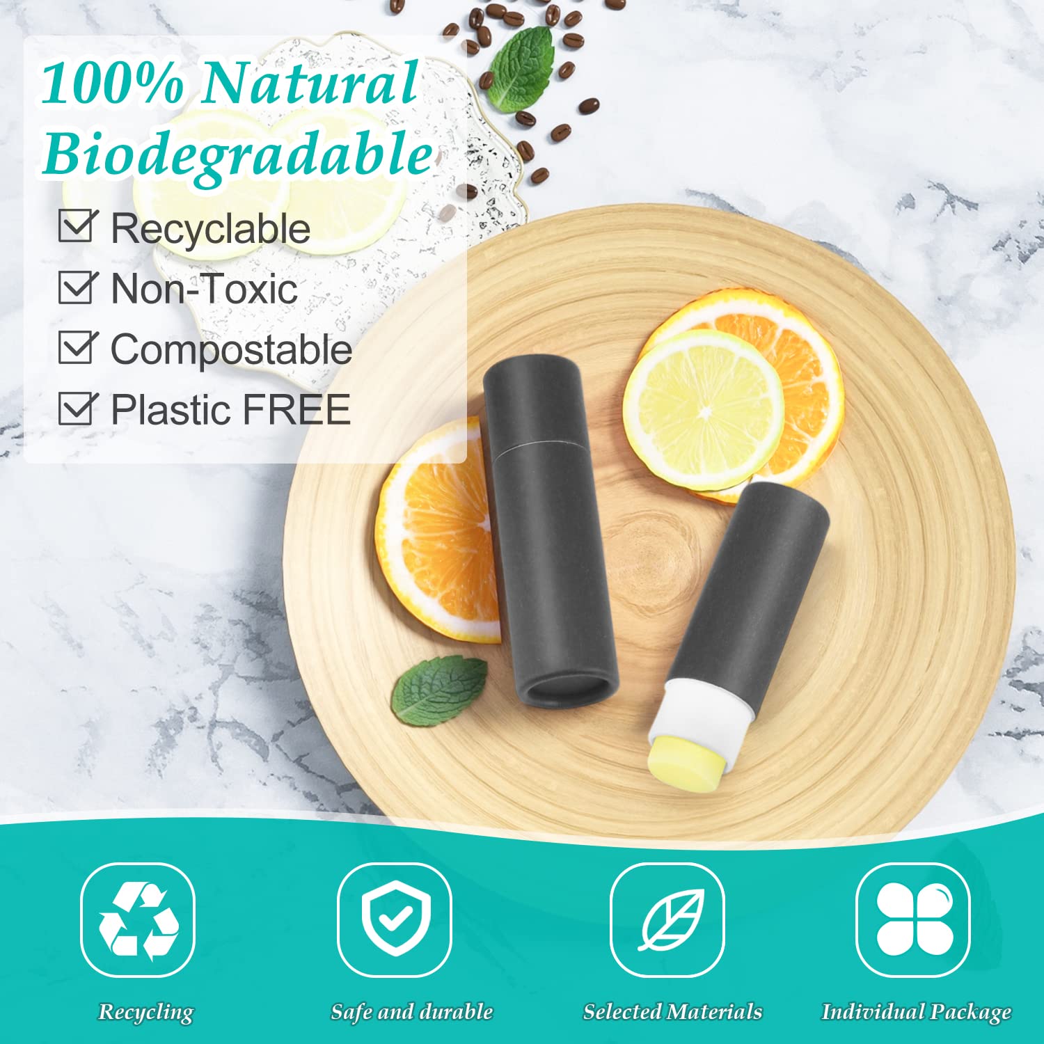 DMuuuDM matte black chapstick tubes with secure pour and label-ready surface.