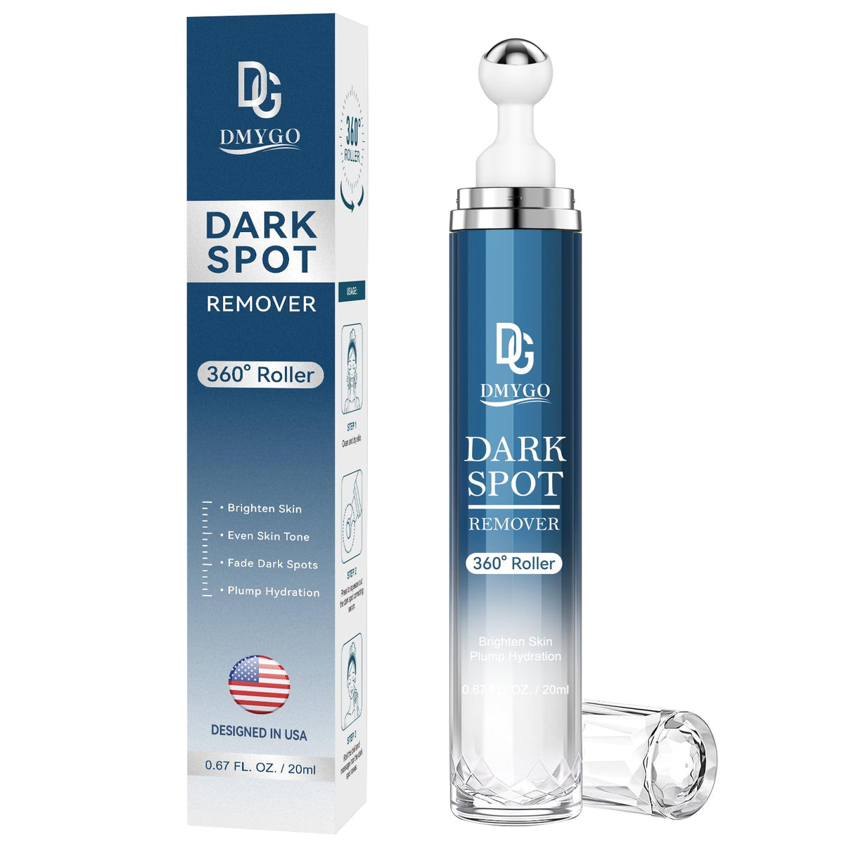 DMYGO dark-spot remover bottle with 0.67 oz serum for even skin tone.