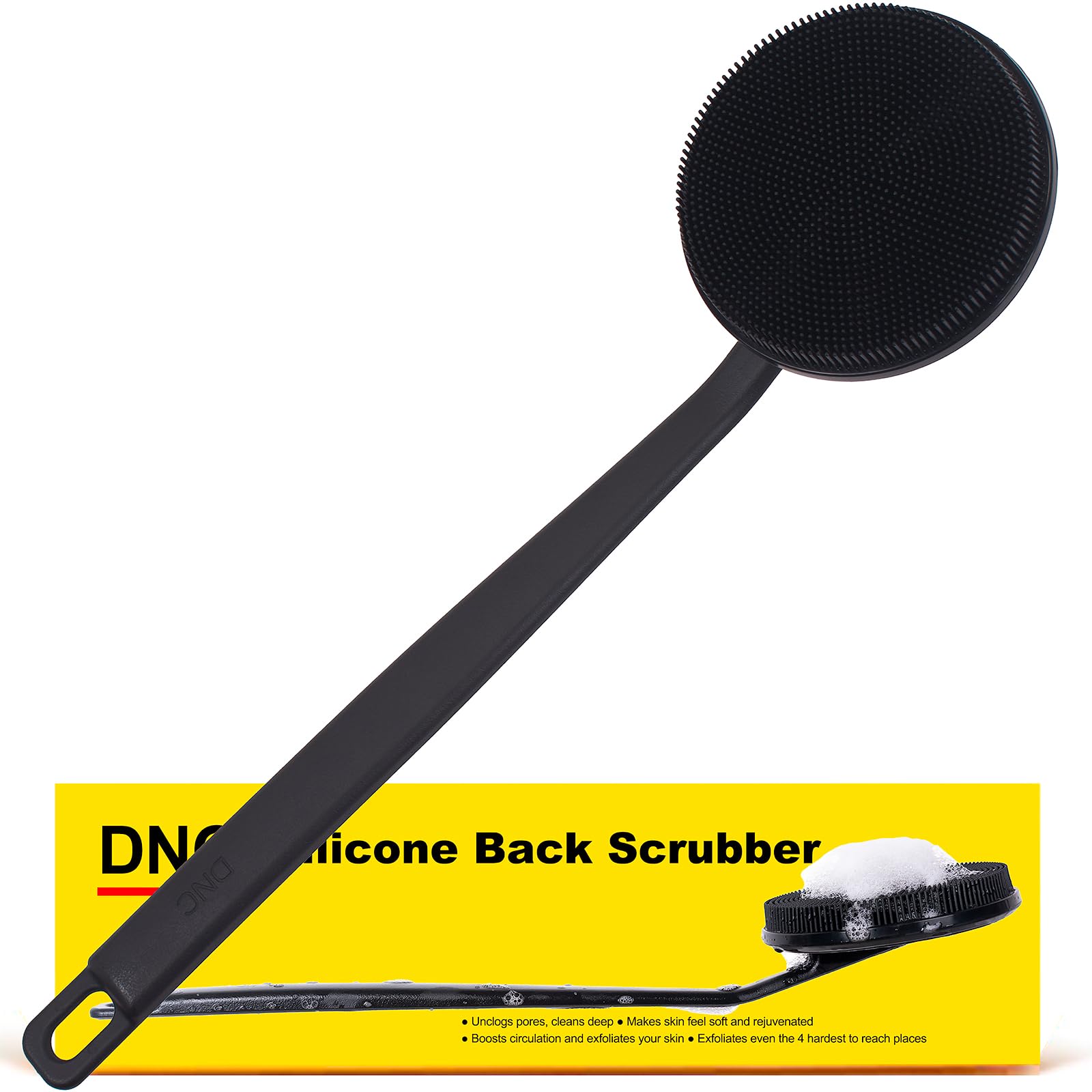 DNC back scrubber silicone head close-up showing gentle exfoliation