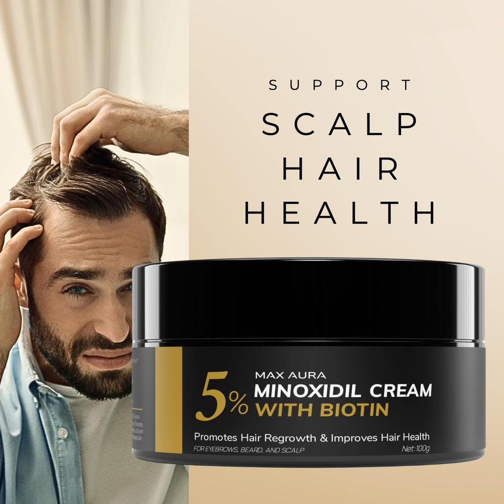 DNKTNK MAX AURA hairline-thinning area close-up suggests targeted treatment