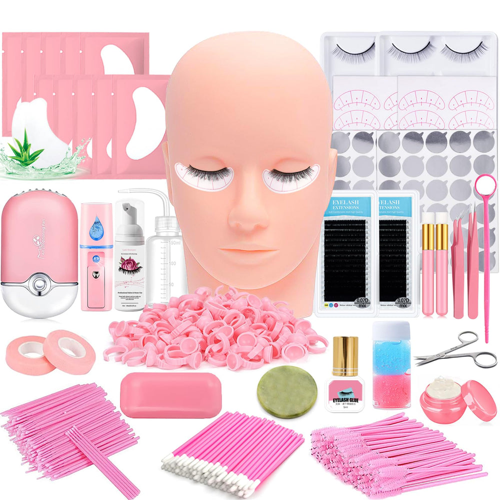 DNSGOOR lash extension kit mannequin head for realistic practice in grafting and removal.