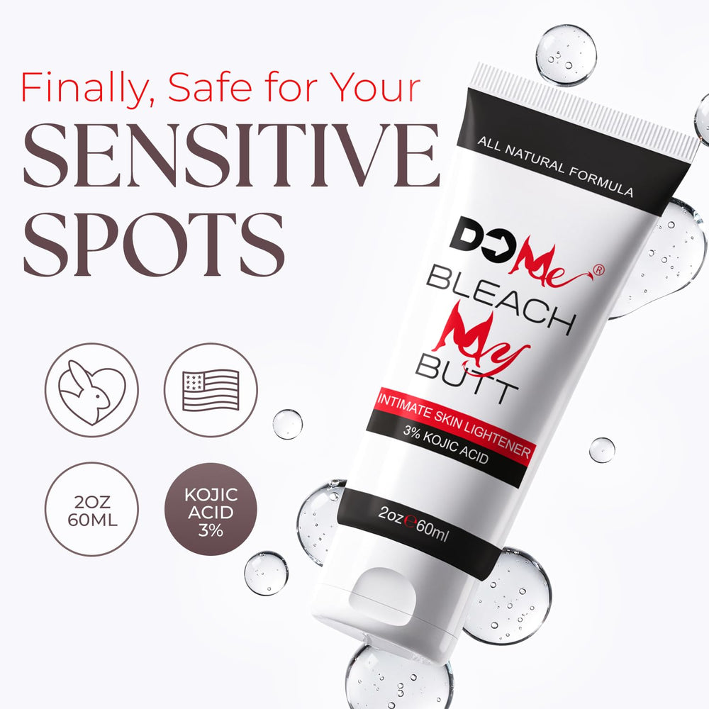 Do Me Intimate Skin Lightening Cream ingredients banner with kojic acid niacinamide arbutin.