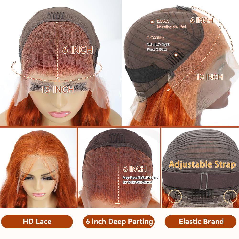 Dochuman ginger wig body wave texture in orange shade for vibrant looks