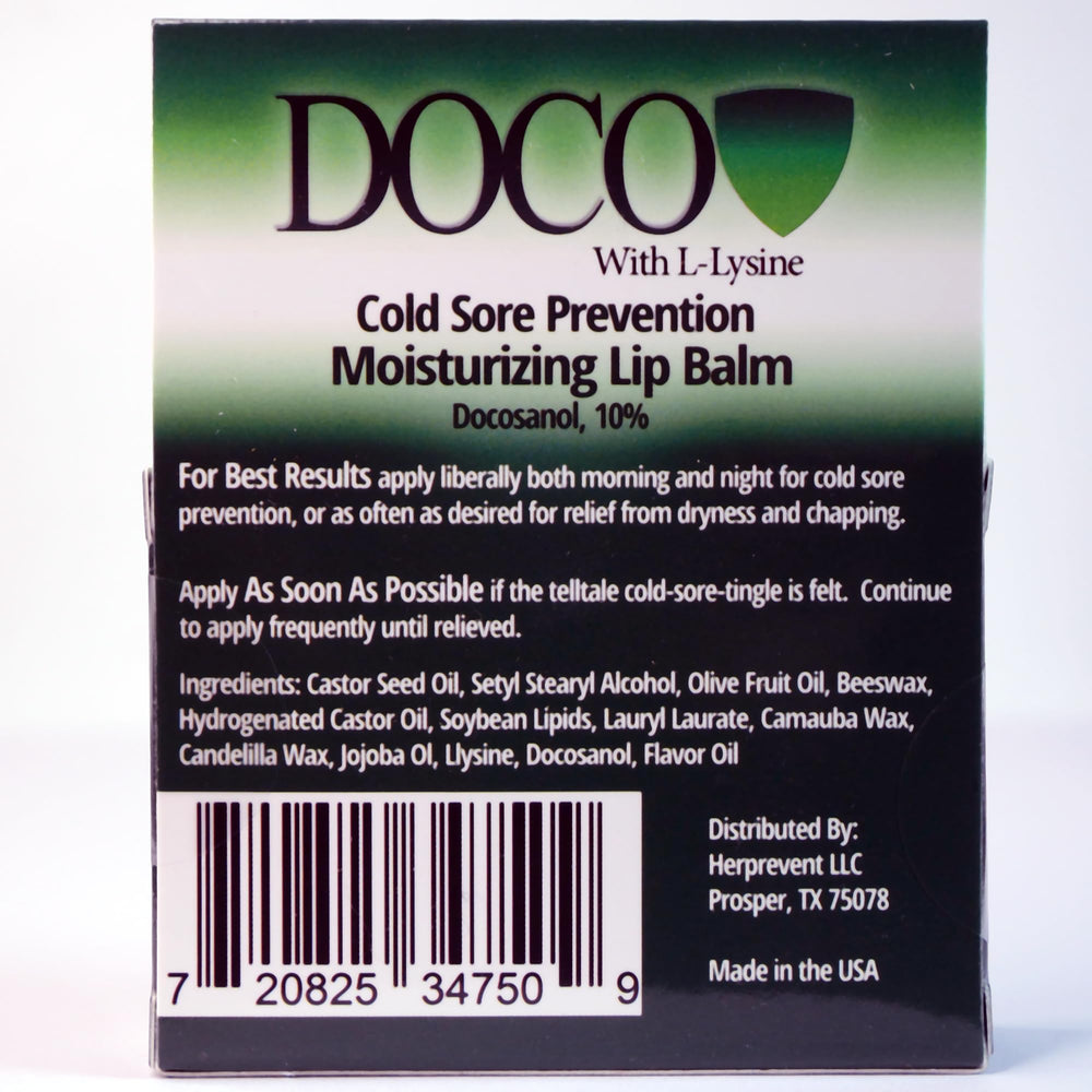 DOCO DocoShield lip balm ingredients lysine and docosanol highlighted for gentle lip care