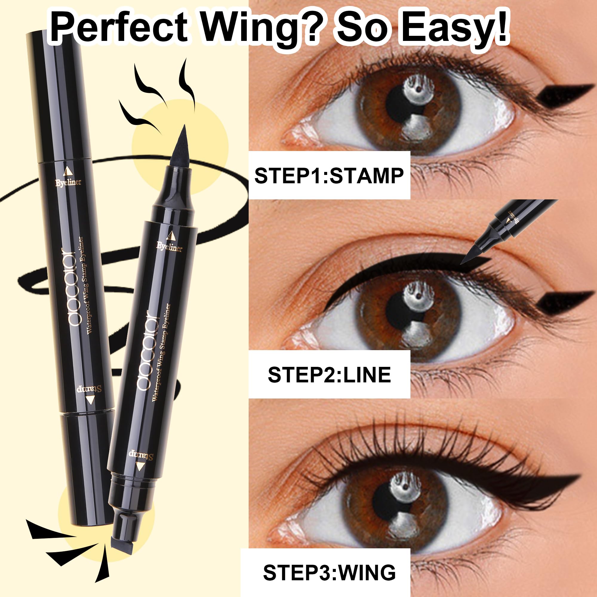 docolor Eyeliner Wings stamp close-up shows precise wing creation for flawless first try.