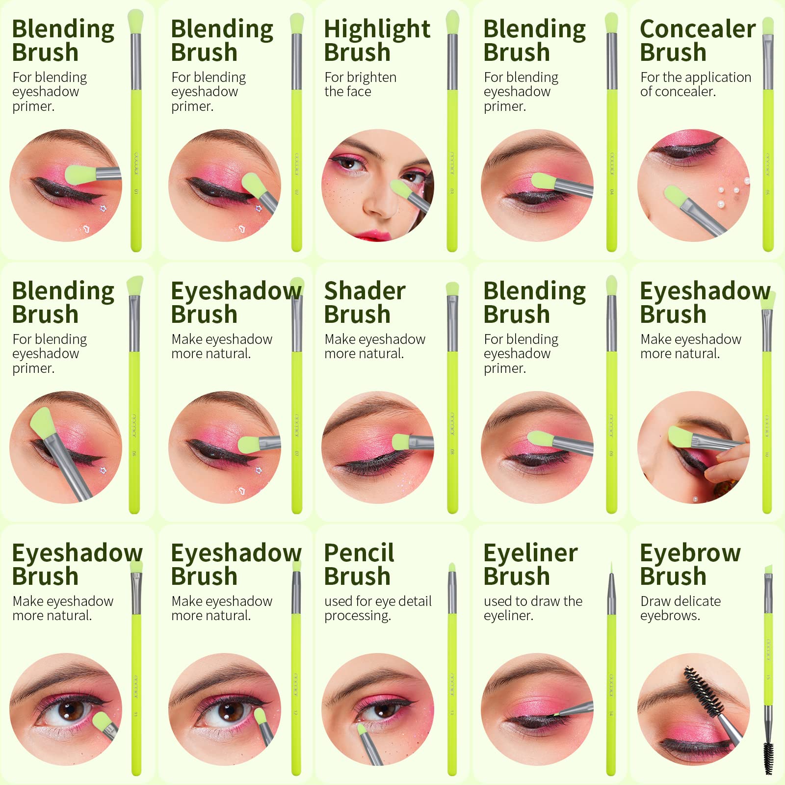 Docolor Eyeshadow Brush Set 15pcs eyeliner brush for precise liner application.