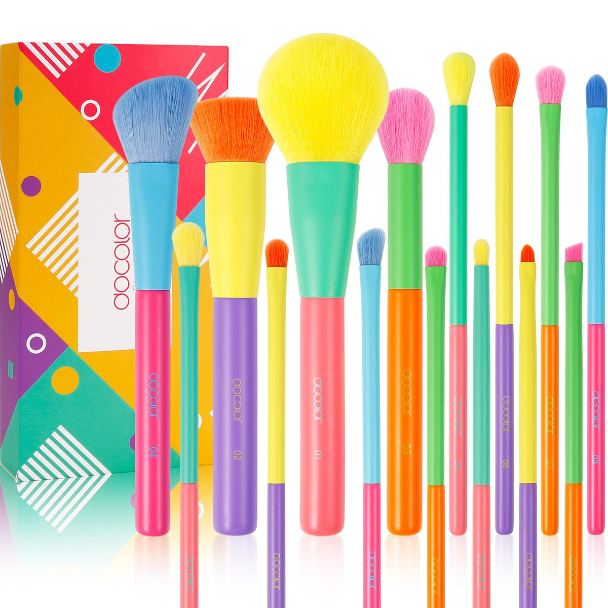 Docolor makeup brushes 15pcs set front packaging for gifting and display