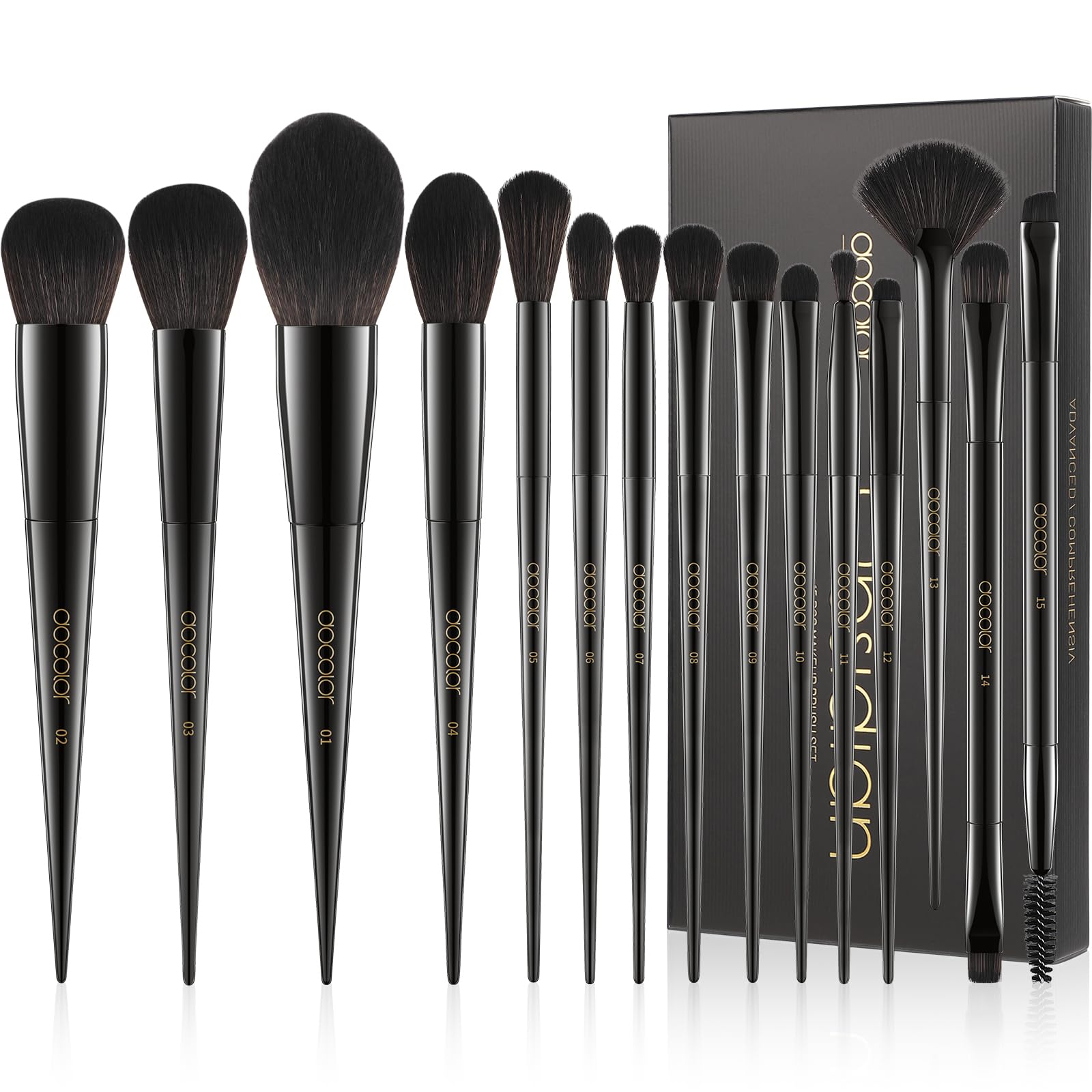 Docolor obsidian brush set 15pc full kit for flawless daily makeup application