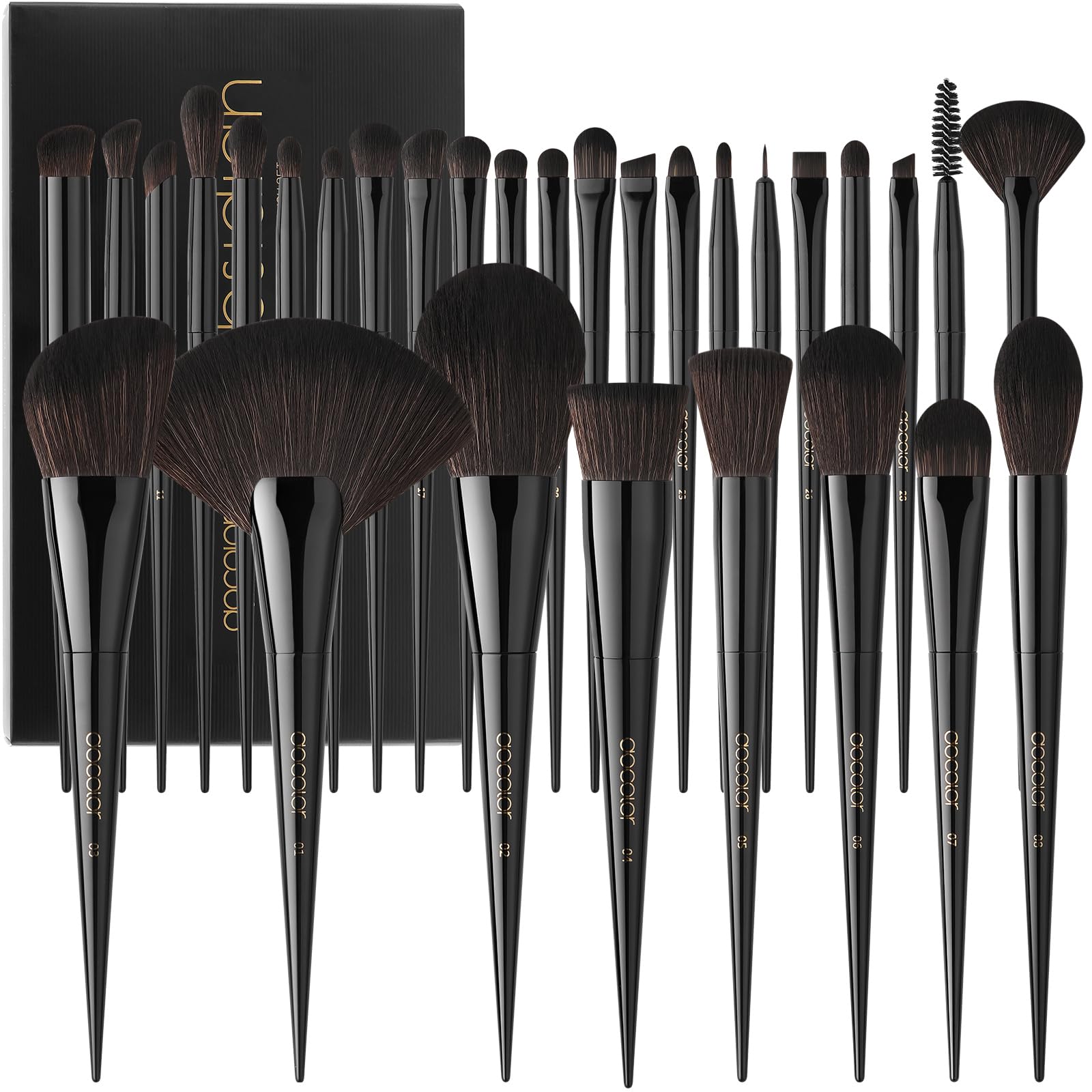Docolor Obsidian makeup brush set front view for precise, luxurious application