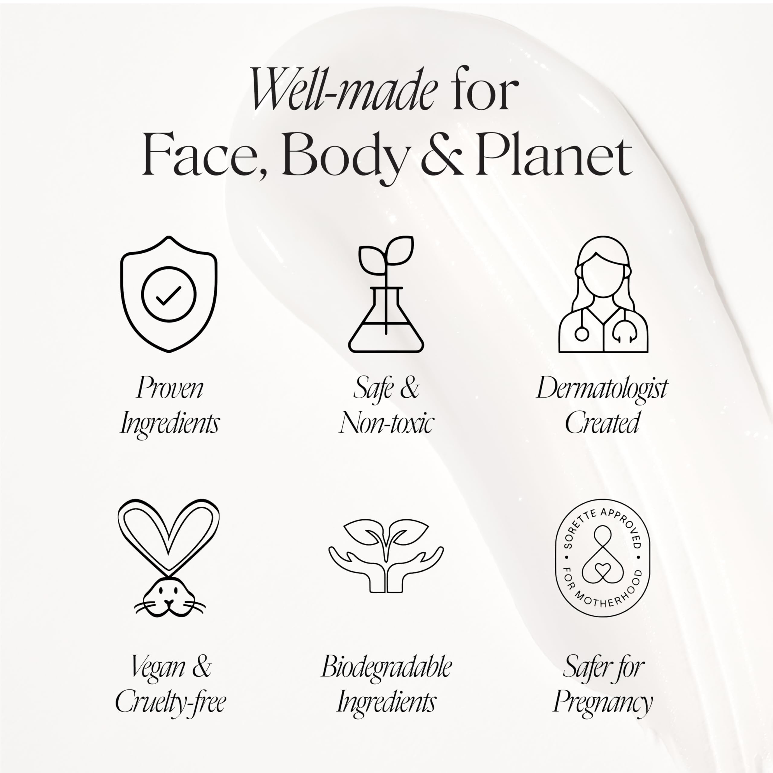 Packaging emphasizes vegan, cruelty-free skincare and sustainability.