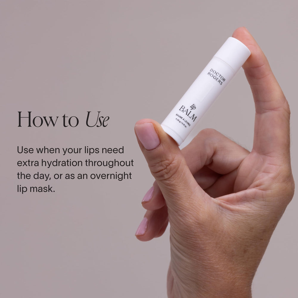 Doctor Rogers Lip Balm being applied to lips for smooth, hydrated feel