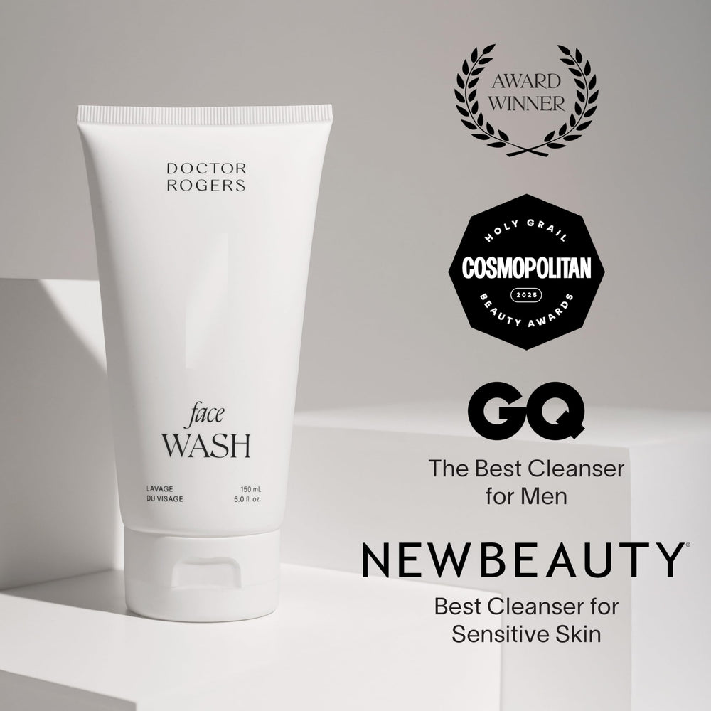 Application on cheek demonstrates gentle cleansing without drying with Doctor Rogers Restore.
