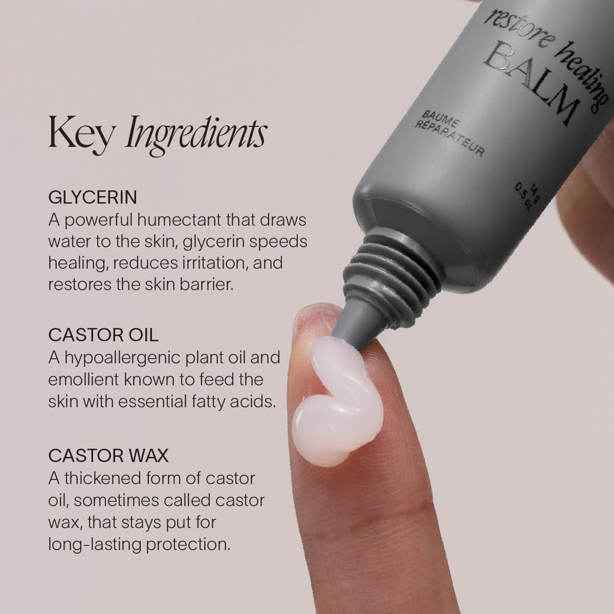 Doctor Rogers Restore Healing Balm on irritated skin area, comforting touch demonstrated.