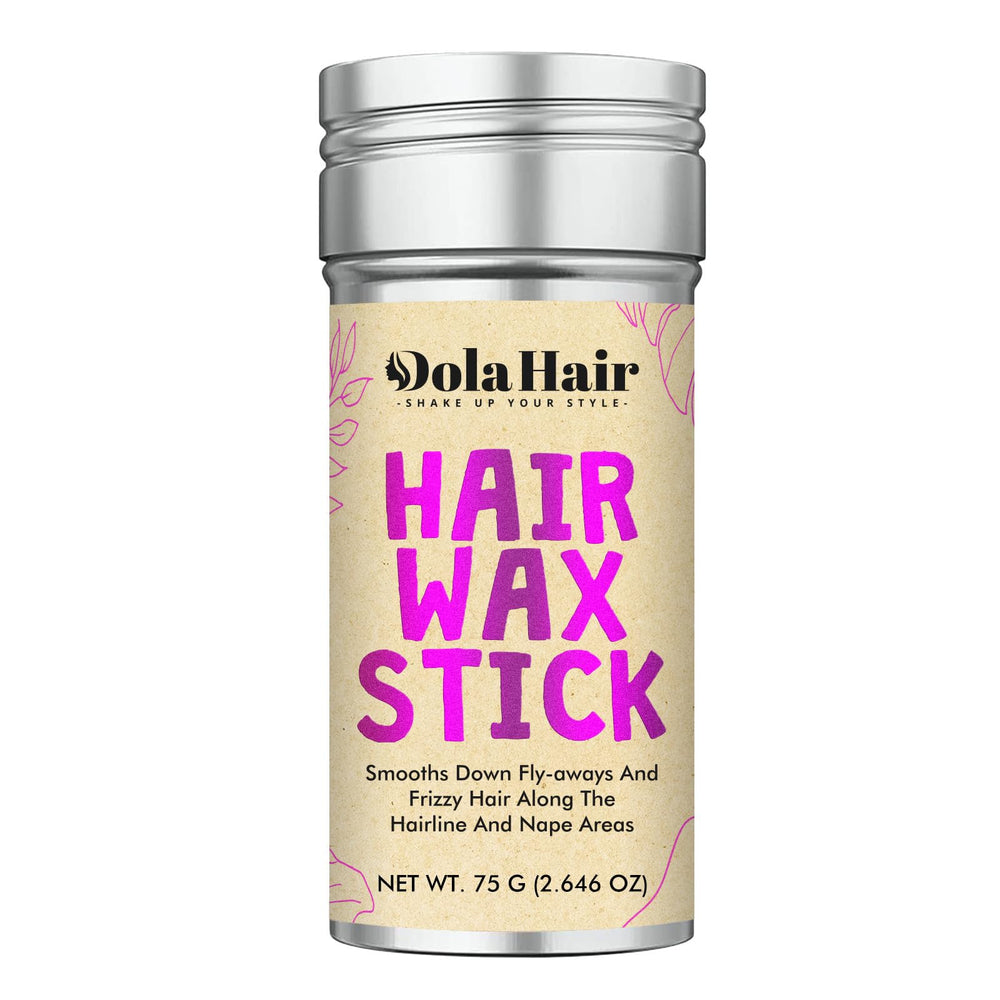 Dolahair wax stick packaging close-up for portable, mess-free styling
