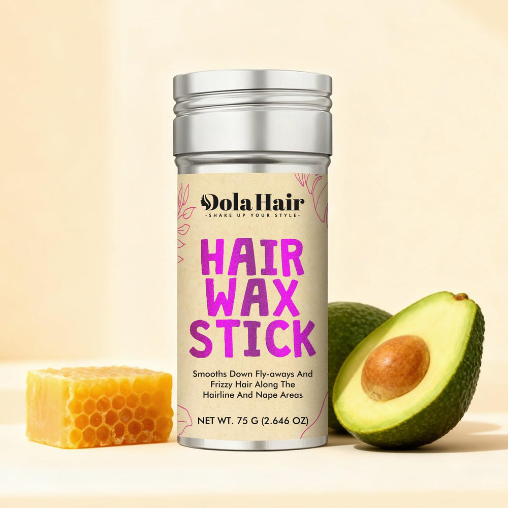 Dolahair wax stick smoothing flyaways along hairline for polished look