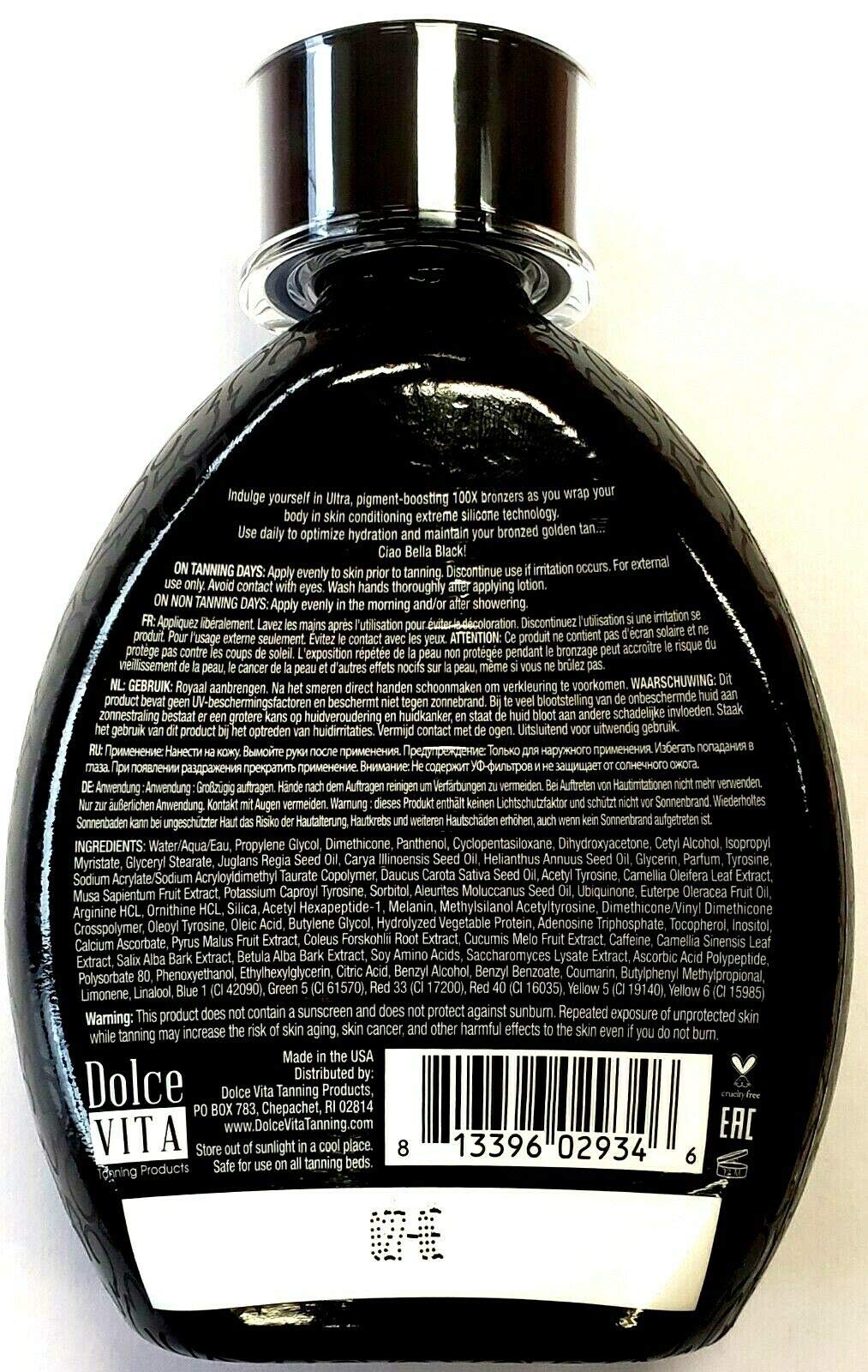 Cap close-up on Bella Black 100X bottle showing secure seal.