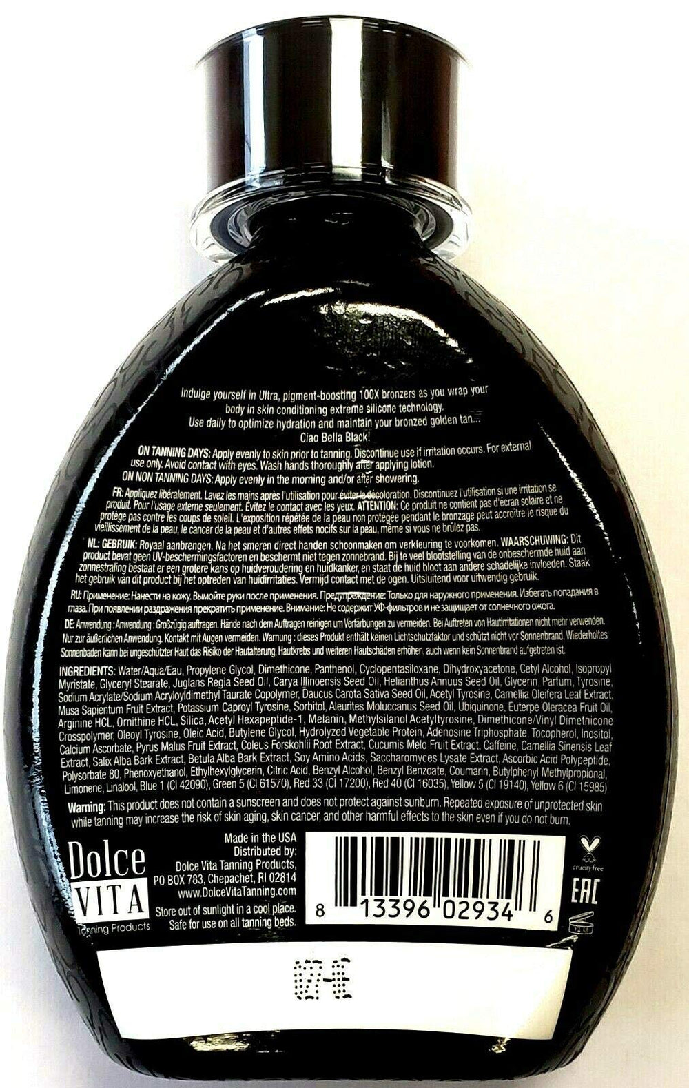 Cap close-up on Bella Black 100X bottle showing secure seal.