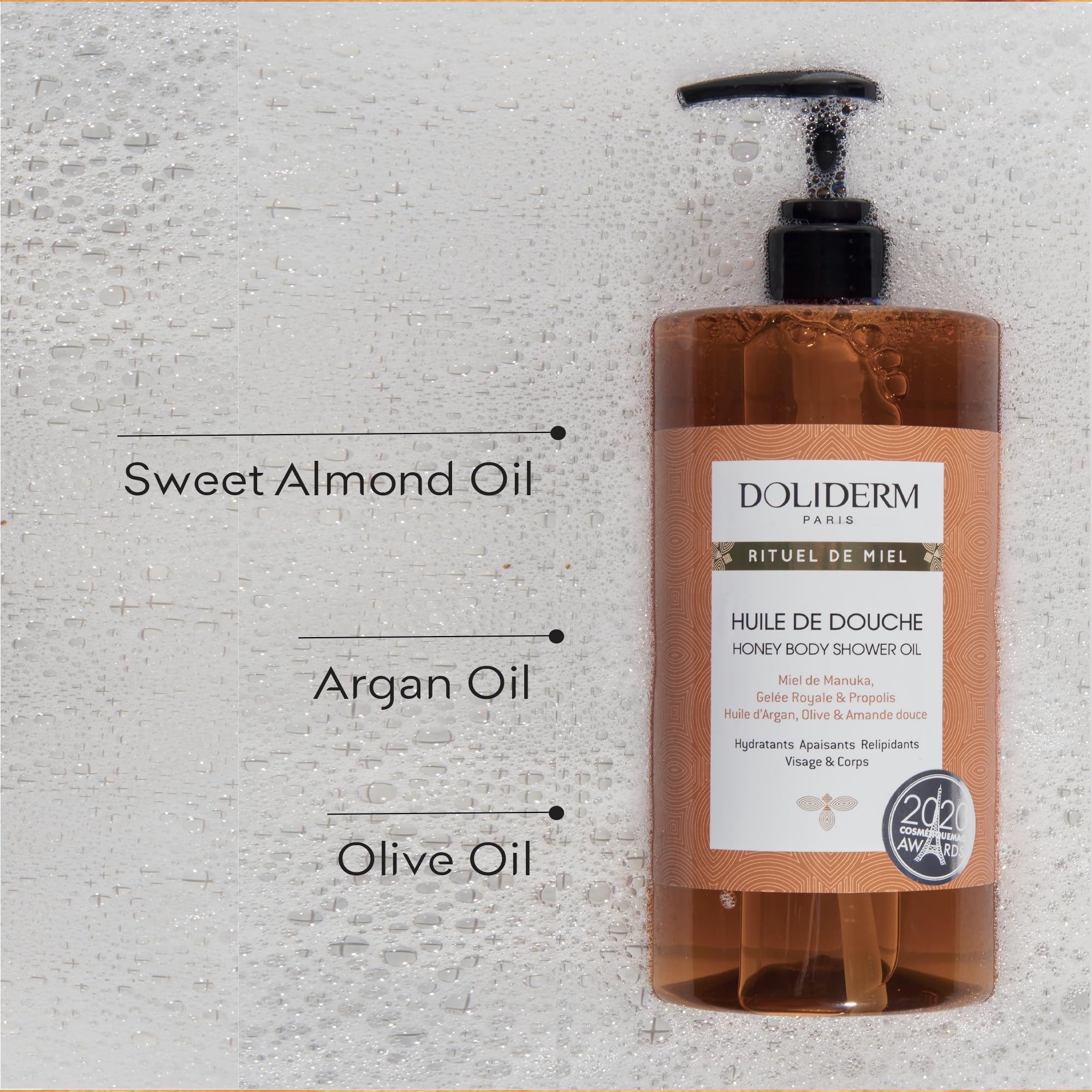 Doliderm Paris Rituel de Miel honey shower oil texture highlights silky, non-greasy feel
