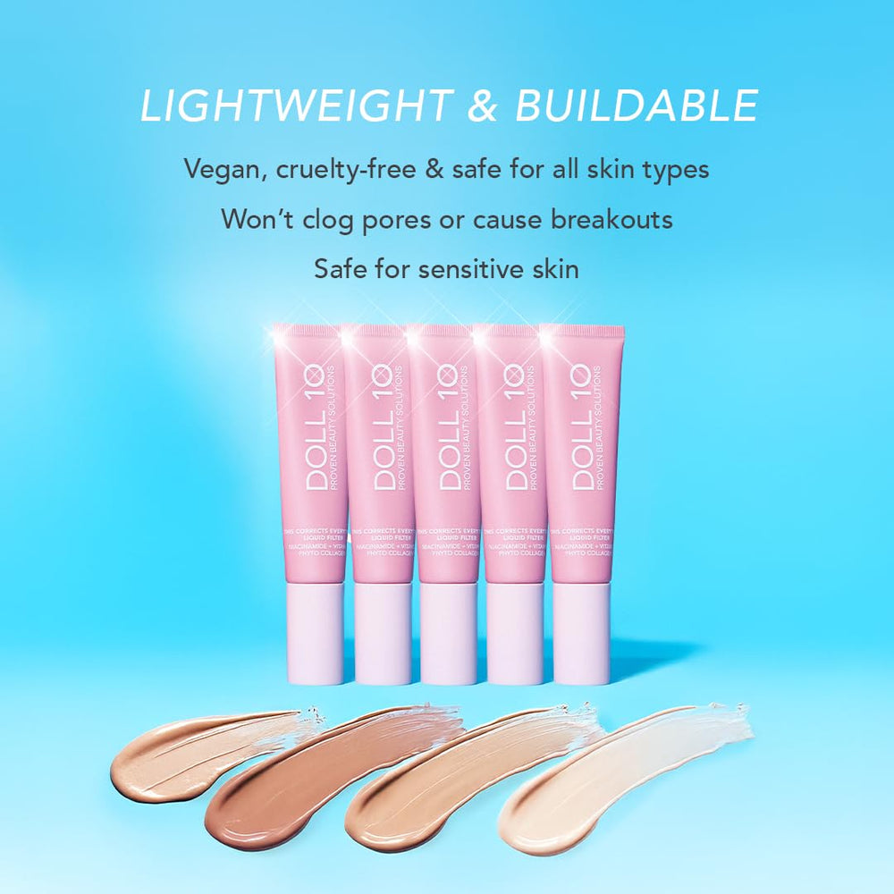 DOLL 10 NO TCE Liquid Filter CC Cream travel-friendly compact for on-the-go touch-ups.
